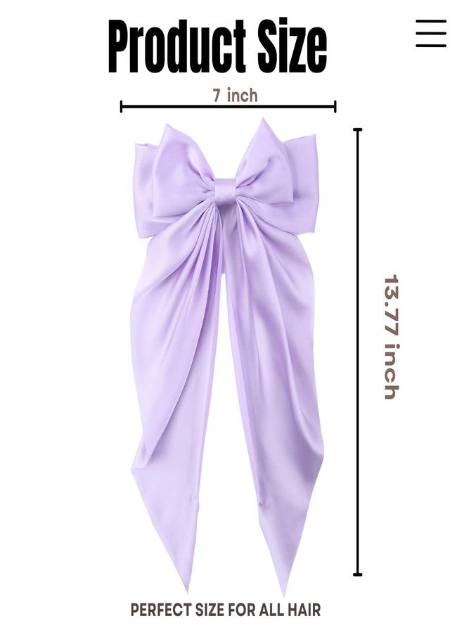 LuSeren 2PCS Big Hair Bow Clips for Women Girls – Purple Satin Ribbon Bow Barrettes with Long Tails, Large Hair Accessories for Ponytail, Party, Prom & Wedding - Image 2